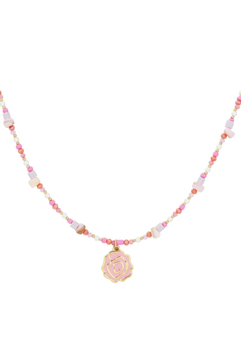 beaded rose ketting - roze &