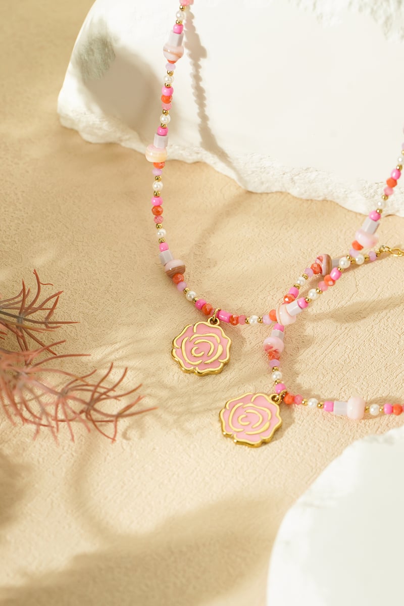 beaded rose armband - roze & 