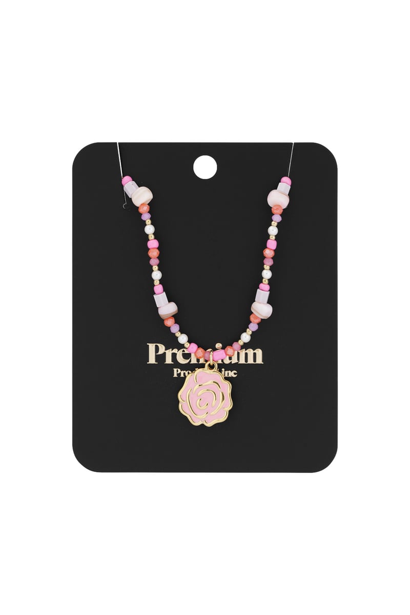 beaded rose ketting - roze &