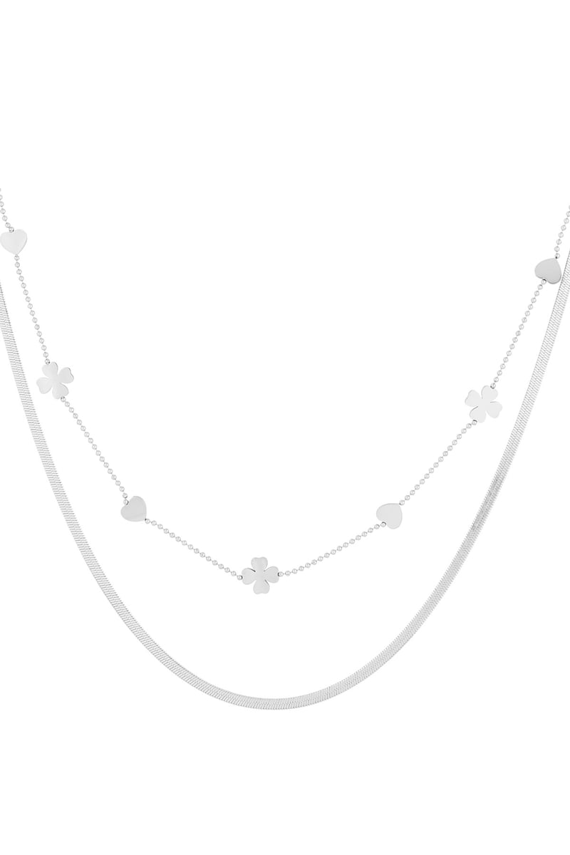 Dubbele ketting clover heart - Goudkleur