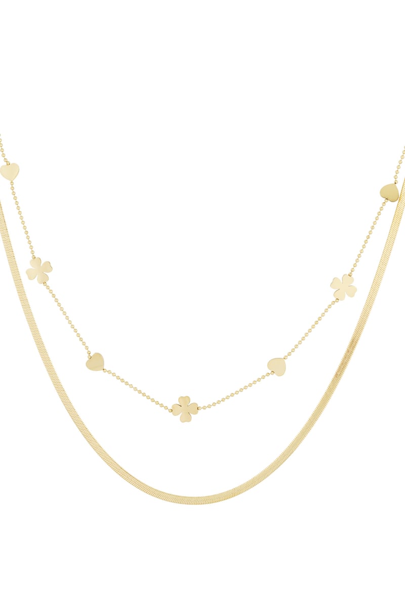Dubbele ketting clover heart - Goudkleur