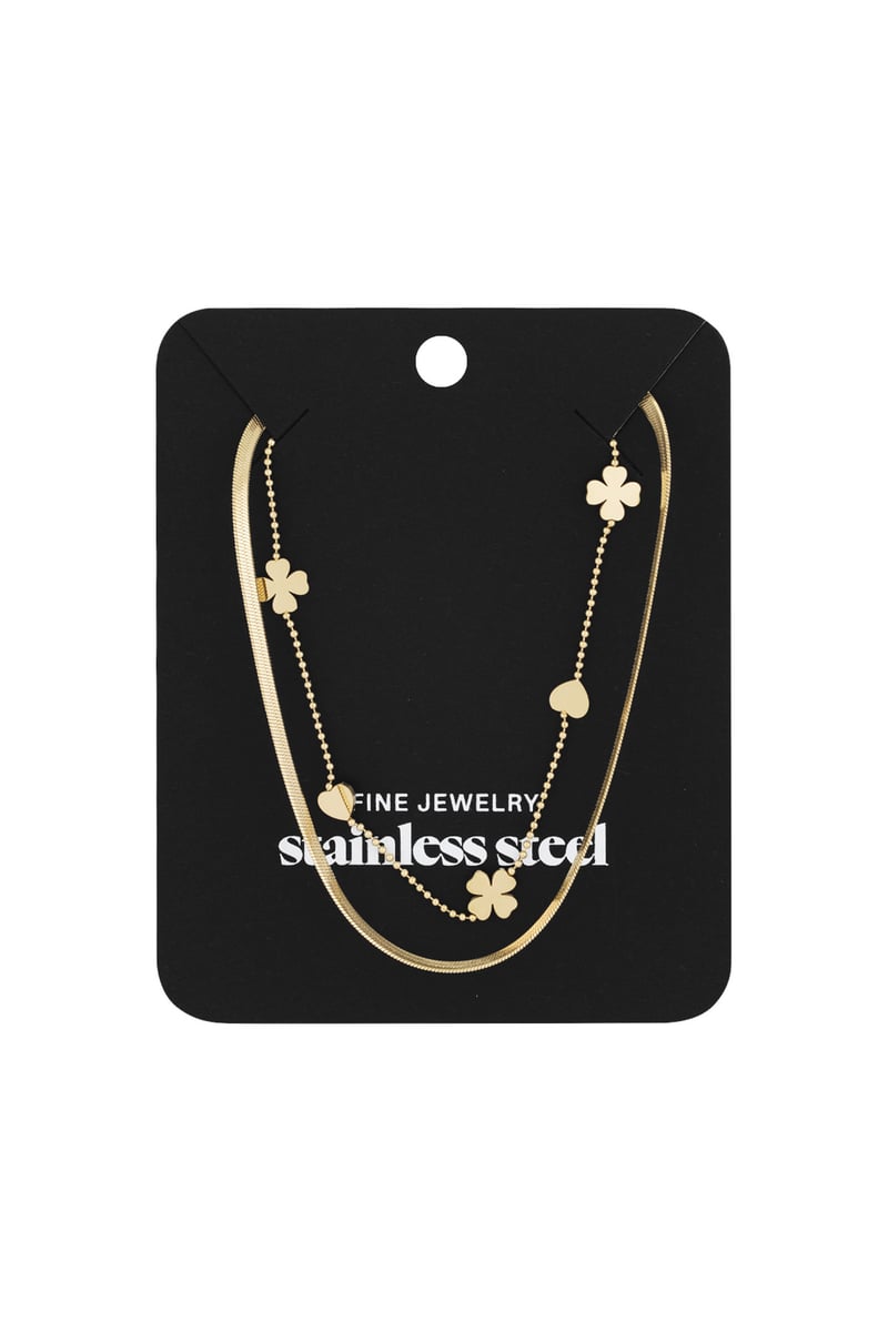 Dubbele ketting clover heart - Goudkleur
