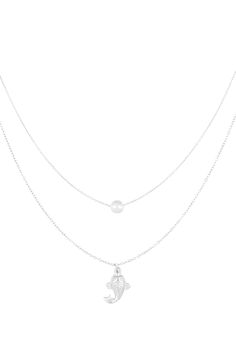 Fish and pearl Necklace - Goud kleur