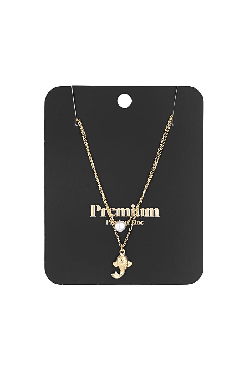 Fish and pearl Necklace - Goud kleur
