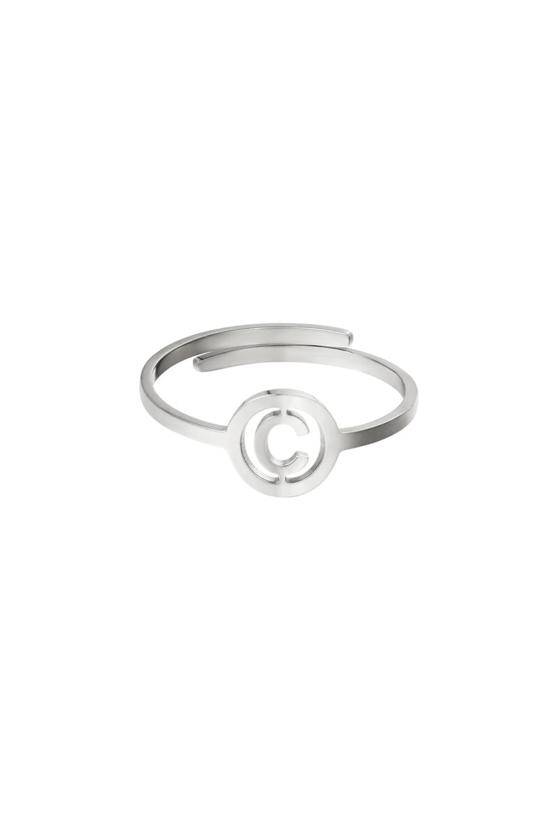 RVS ring initiaal A Zilver Stainless Steel