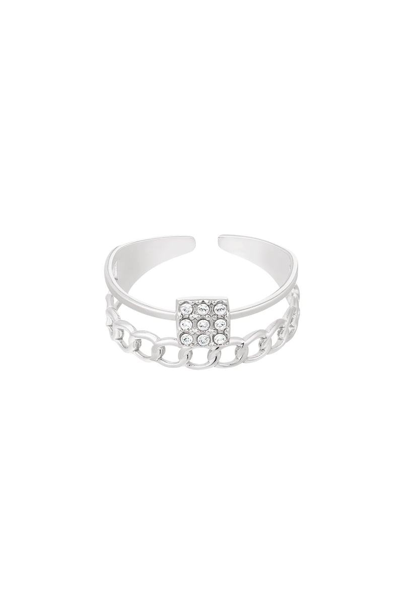 Ring met schakels en strass Zilver Stainless Steel One size