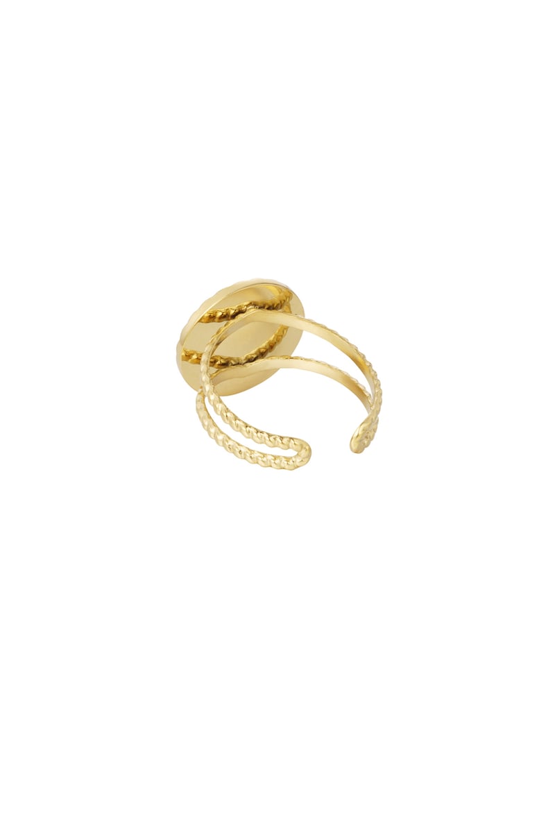 Ring ronde steen - Goud kleur/beige