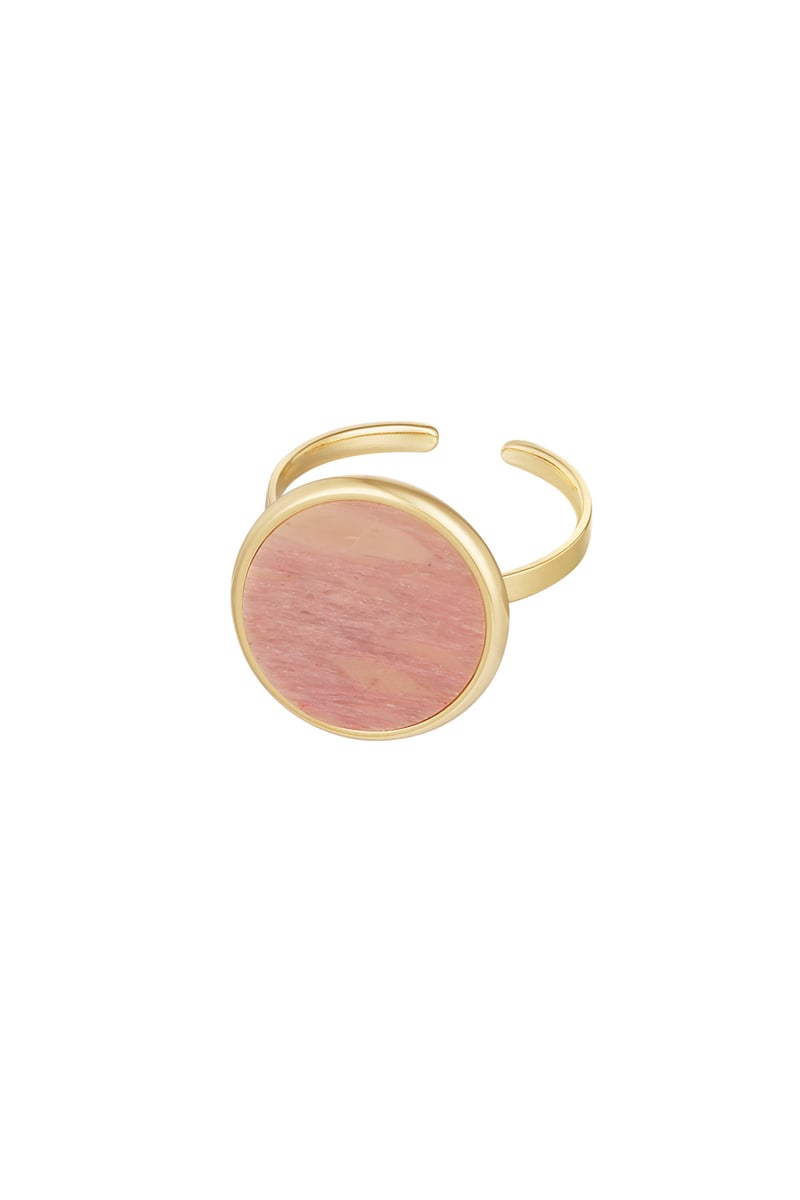 Ring basic ronde steen - Goud kleur/beige