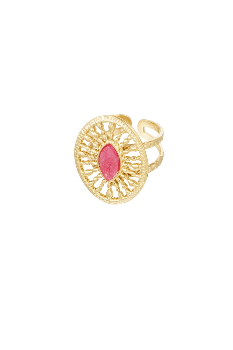 Ring rond barok met steen - fuchsia