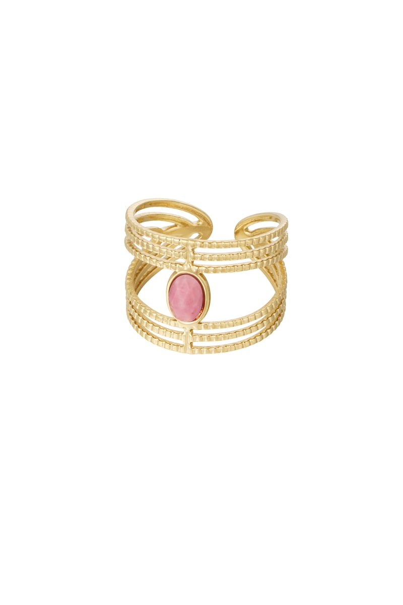 Statement sierlijke ring met steen - Goud kleur/roze