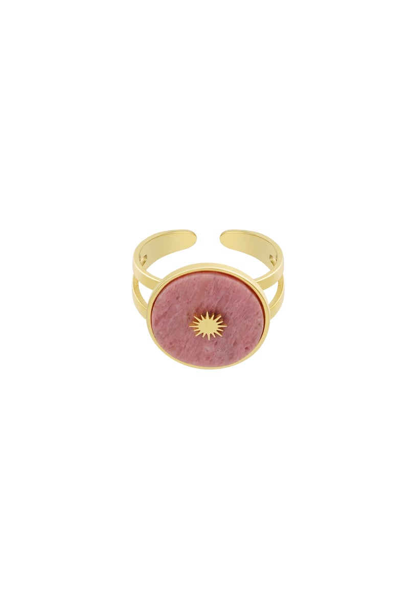 Ronde natuursteen ring met zon - Rood