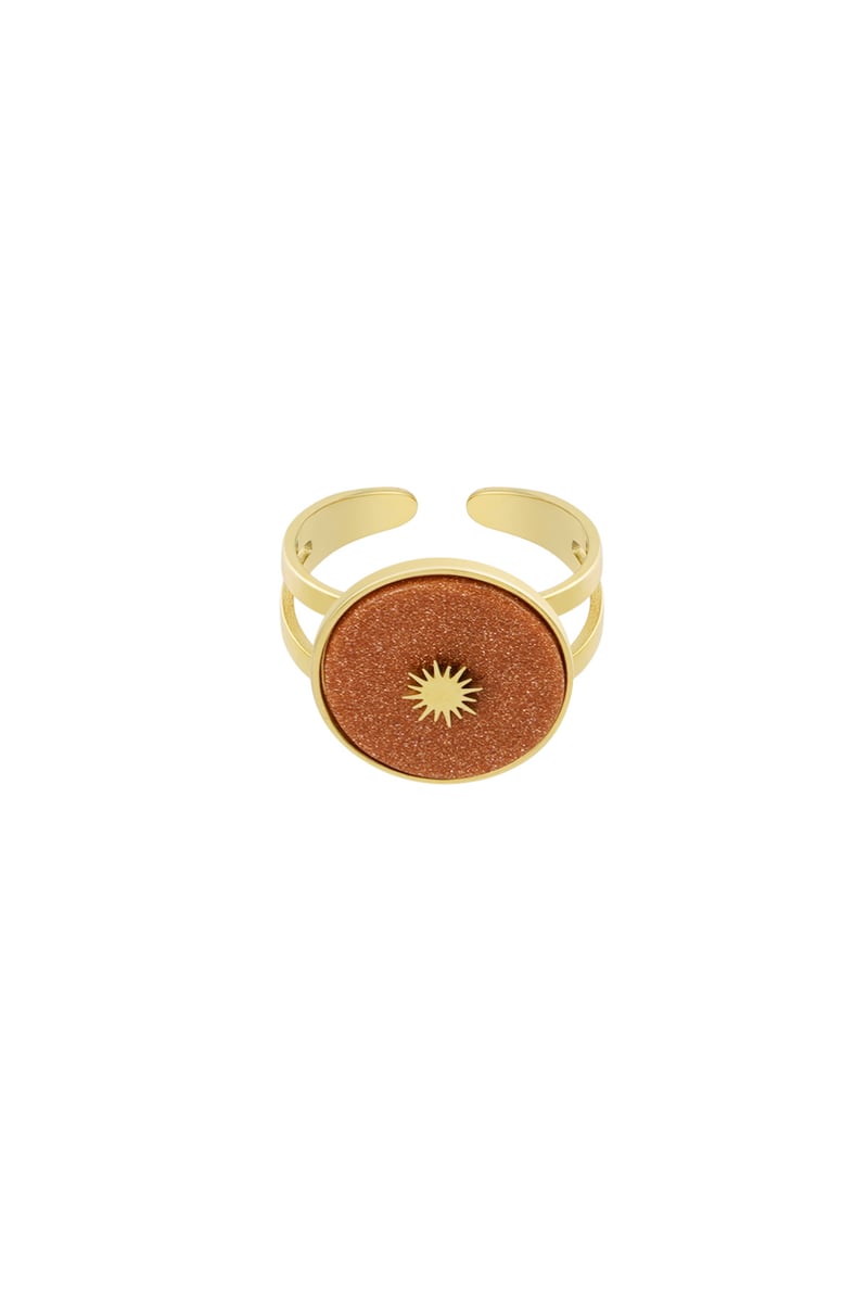 Ronde natuursteen ring met zon - Rood
