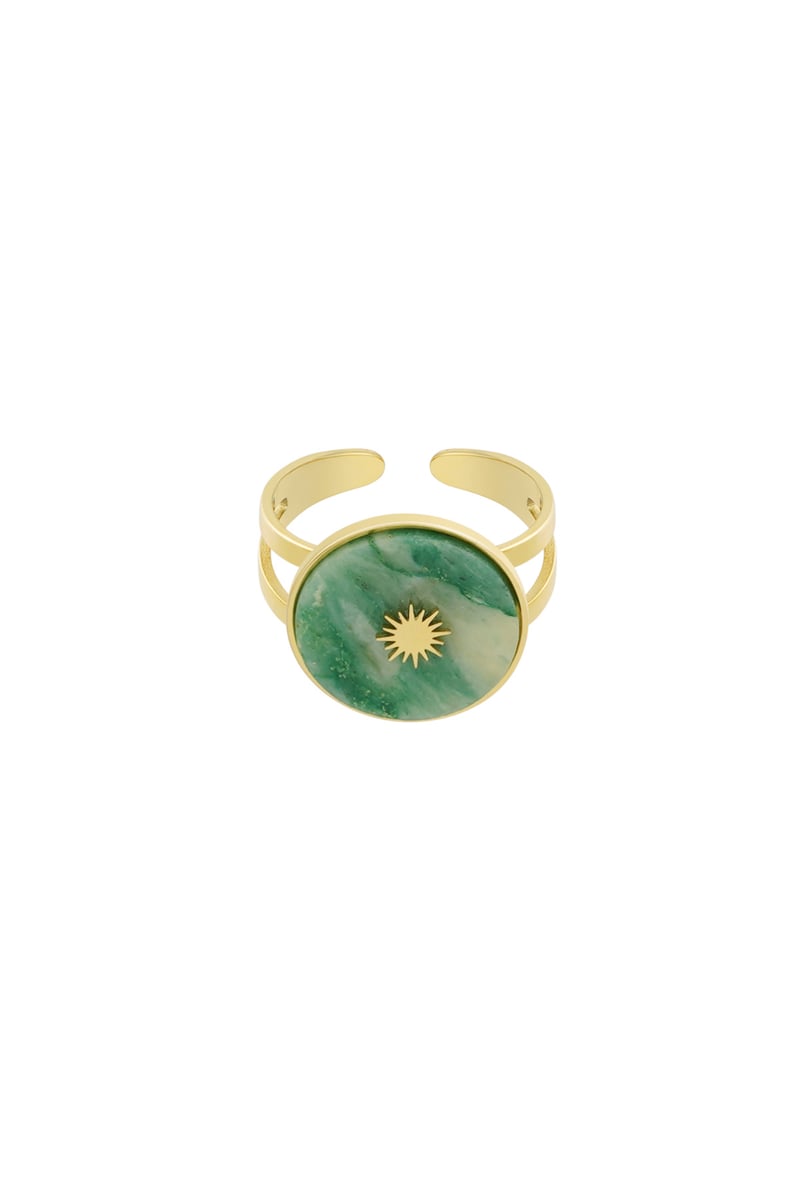 Ronde natuursteen ring met zon - Rood
