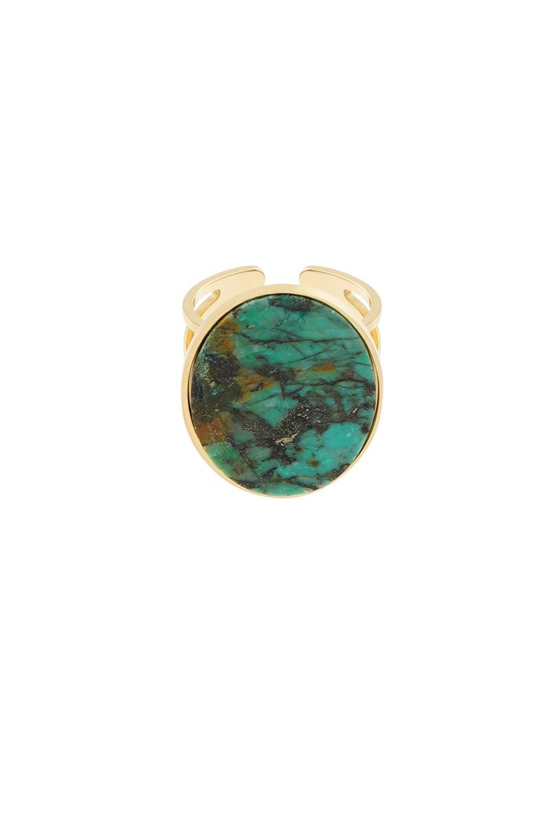 Ring grote steen - Goud kleur/turquoise