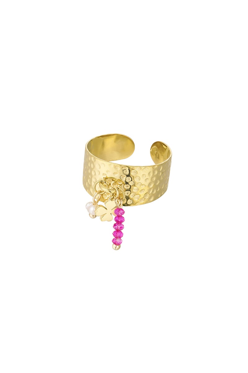 Statement ring met bedels - fuchsia