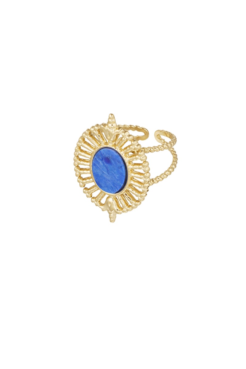 ring waaier met steen -  blauw 