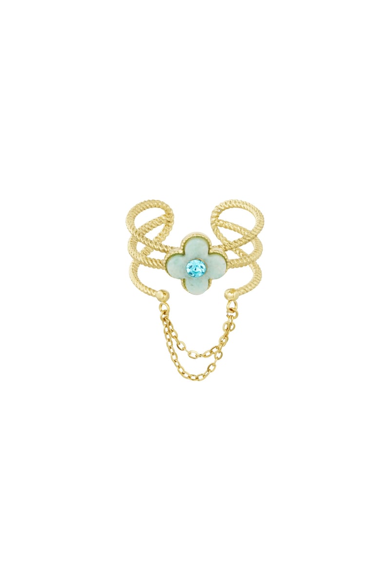 ring met bloemetje en ketting - zwart/ 