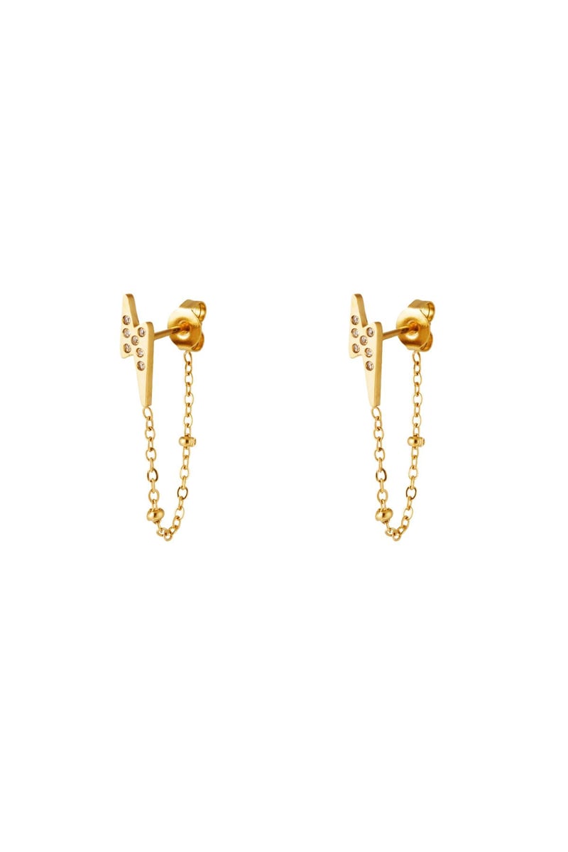 Bliksemschicht oorbellen met zirkonen Goud kleur Stainless Steel