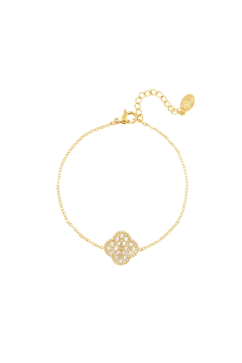 Armband klaver met strass Goud kleur Stainless Steel