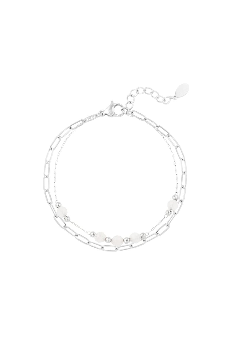 Dubbele armband schakels/ronde kralen - Natuurstenen collectie Green & Gold Stainless Steel