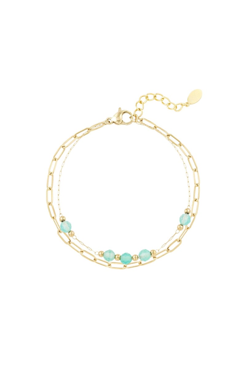 Dubbele armband schakels/ronde kralen - Natuurstenen collectie Green & Gold Stainless Steel