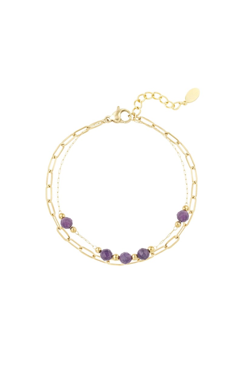 Dubbele armband schakels/ronde kralen - Natuurstenen collectie Green & Gold Stainless Steel