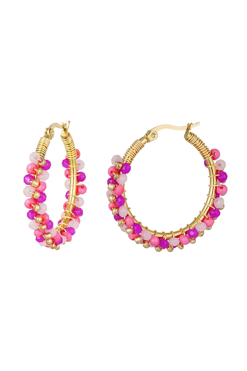 Oorbellen kralenparty Fuchsia Stainless Steel