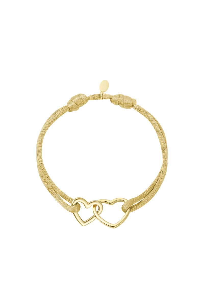 Stoffen armband hartjes Pink &amp; Gold Stainless Steel