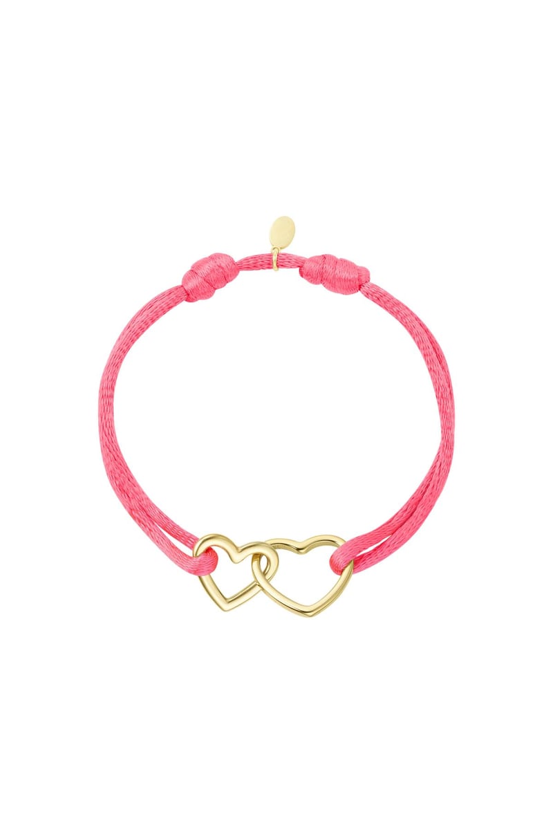 Stoffen armband hartjes Pink &amp; Gold Stainless Steel