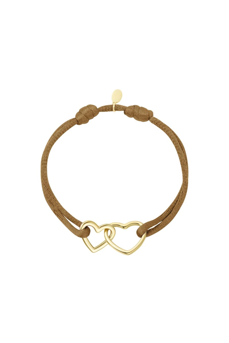 Stoffen armband hartjes Pink &amp; Gold Stainless Steel