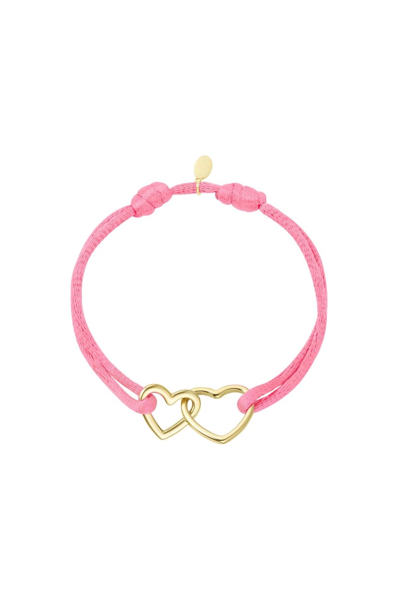 Stoffen armband hartjes Pink & Gold Stainless Steel