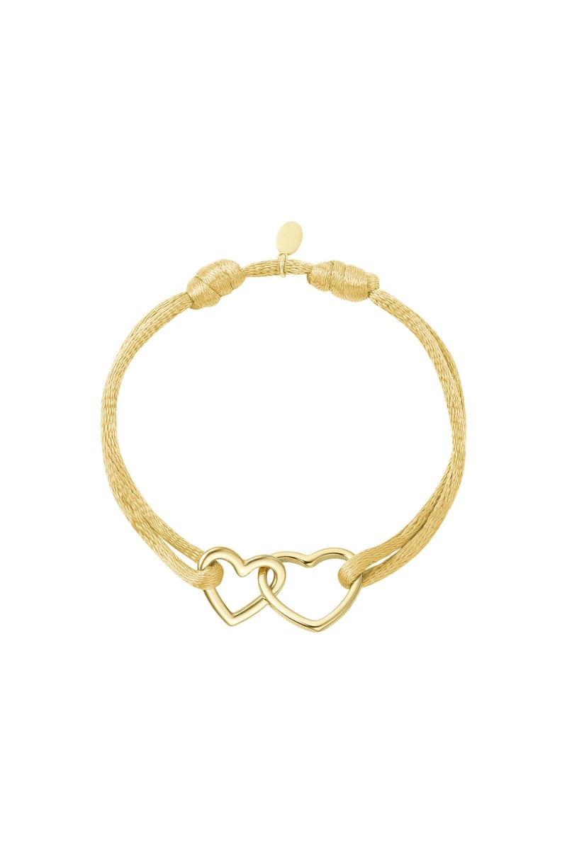 Stoffen armband hartjes Pink &amp; Gold Stainless Steel
