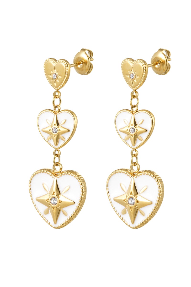 Ring drie hartjes op een rij - Goud kleur/wit