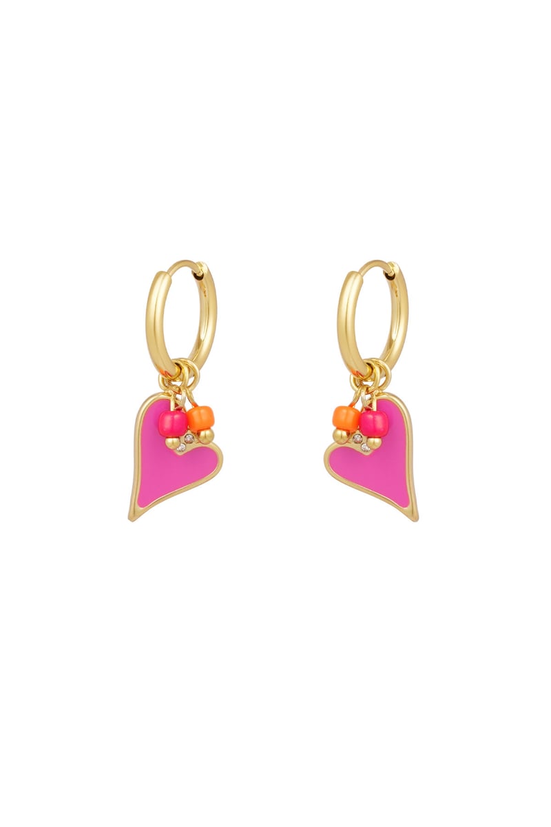 oorbel hart met kralen roze