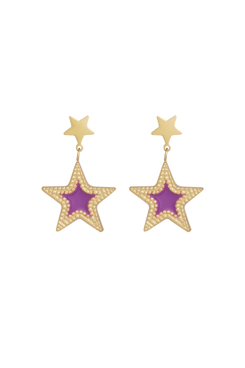 Oorbellen dubbele ster - Goud kleur/blauw