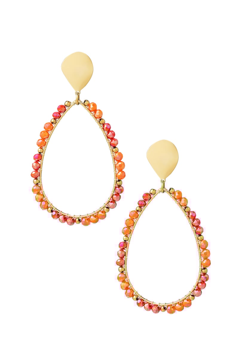 Oorbellen druppel kraaltjes - Goud kleur/oranje