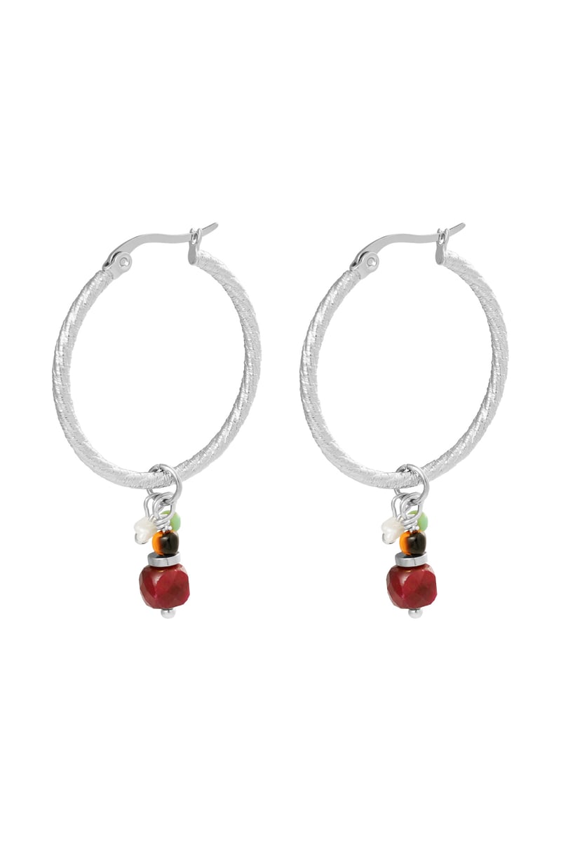 Oorbellen bedel party - zilver/rood