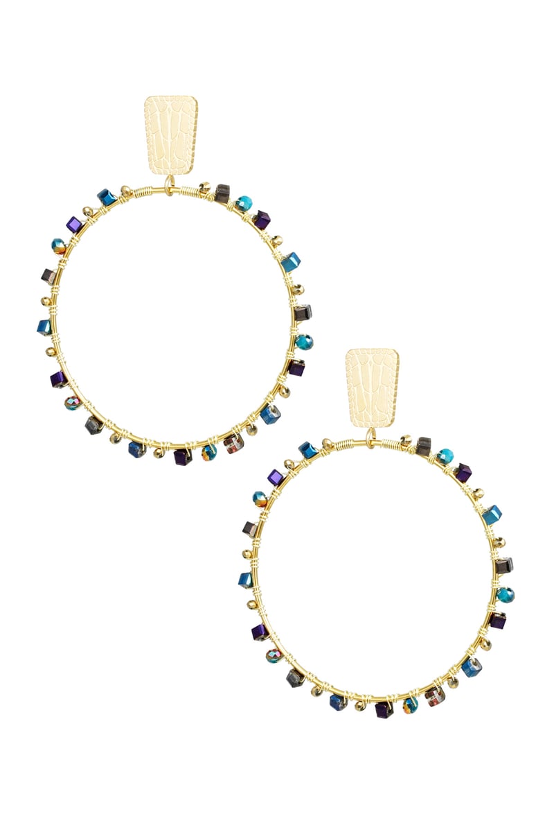 Oorbellen rond met kraaltjes - Goud kleur/blauw