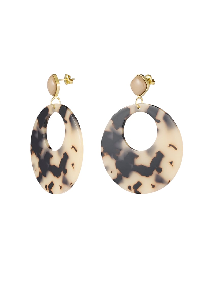 Oorbellen rond met print - beige