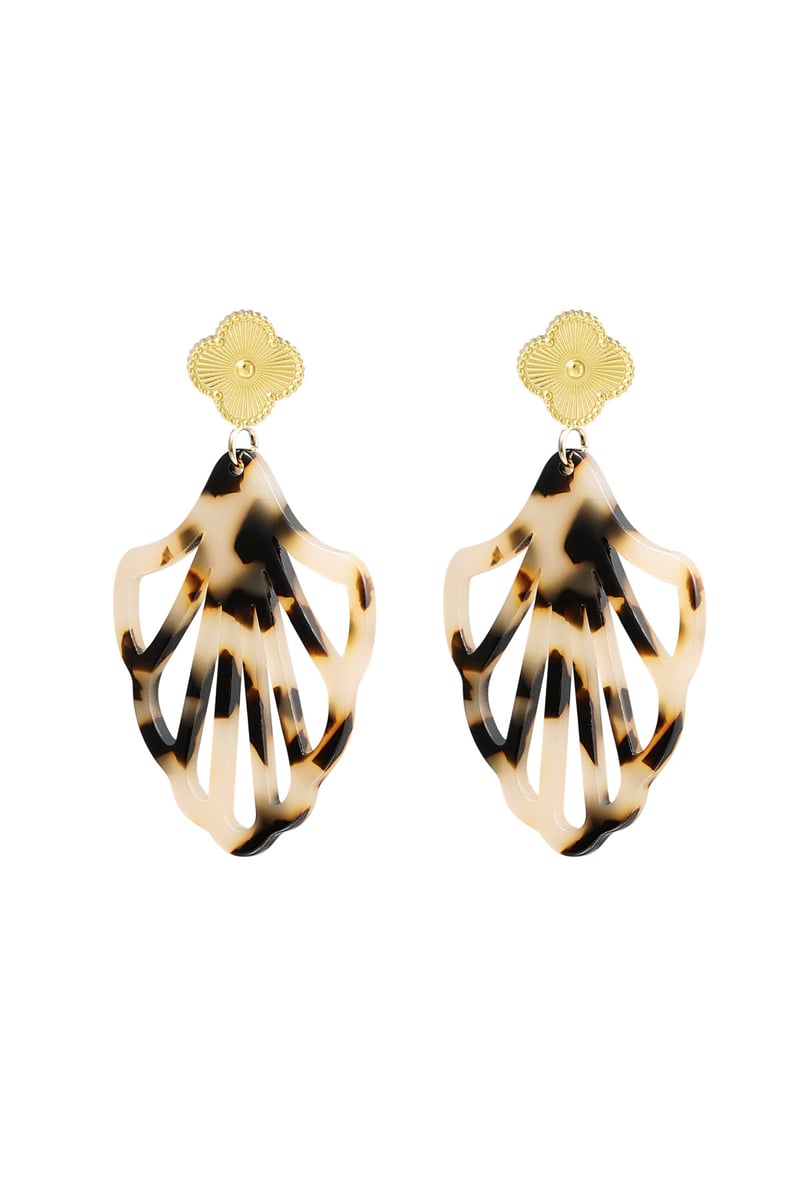 Oorbellen klaver en schelp met print - roze