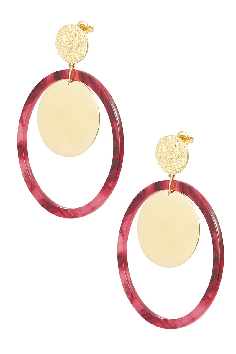 Oorbellen cirkels met print - Goud kleur/beige