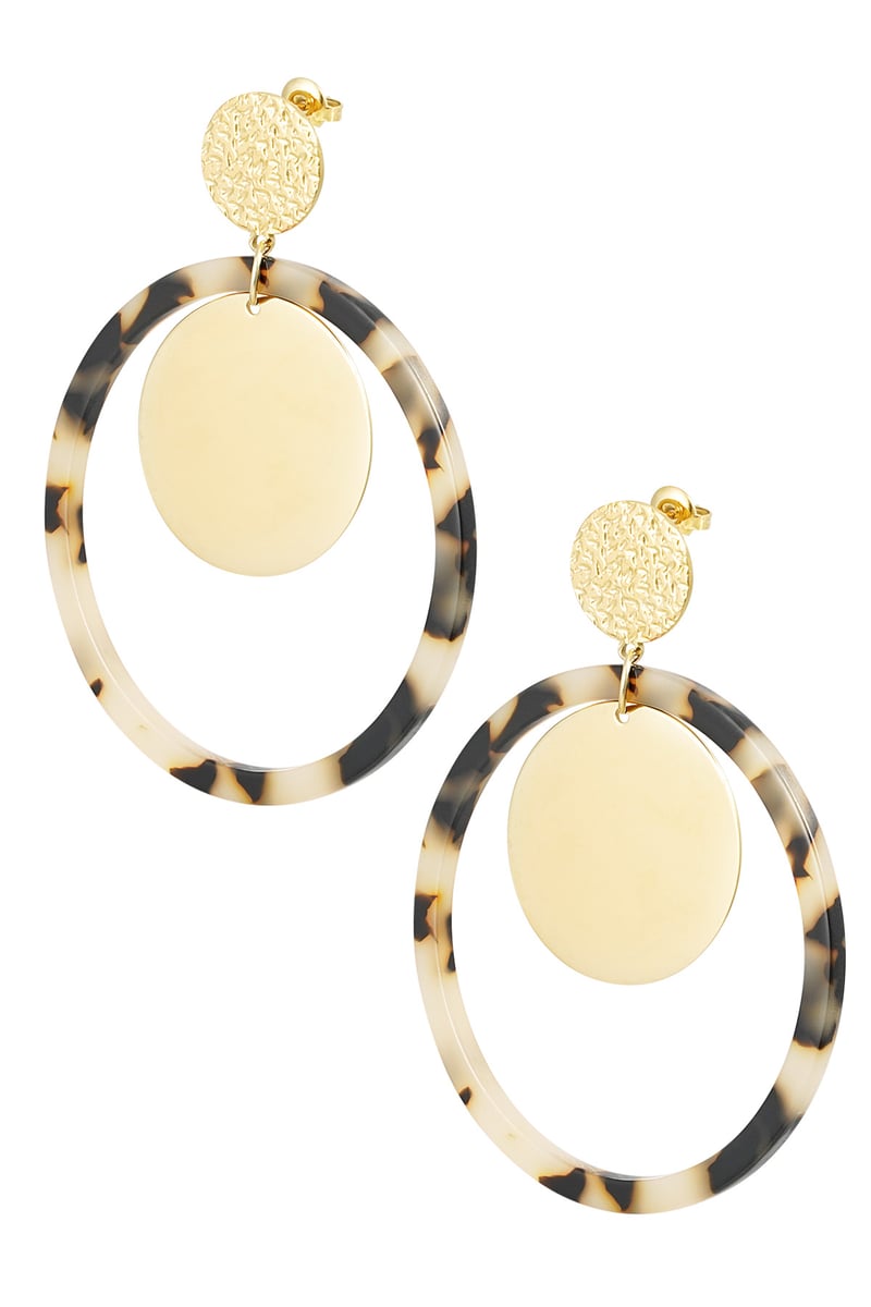 Oorbellen cirkels met print - Goud kleur/beige