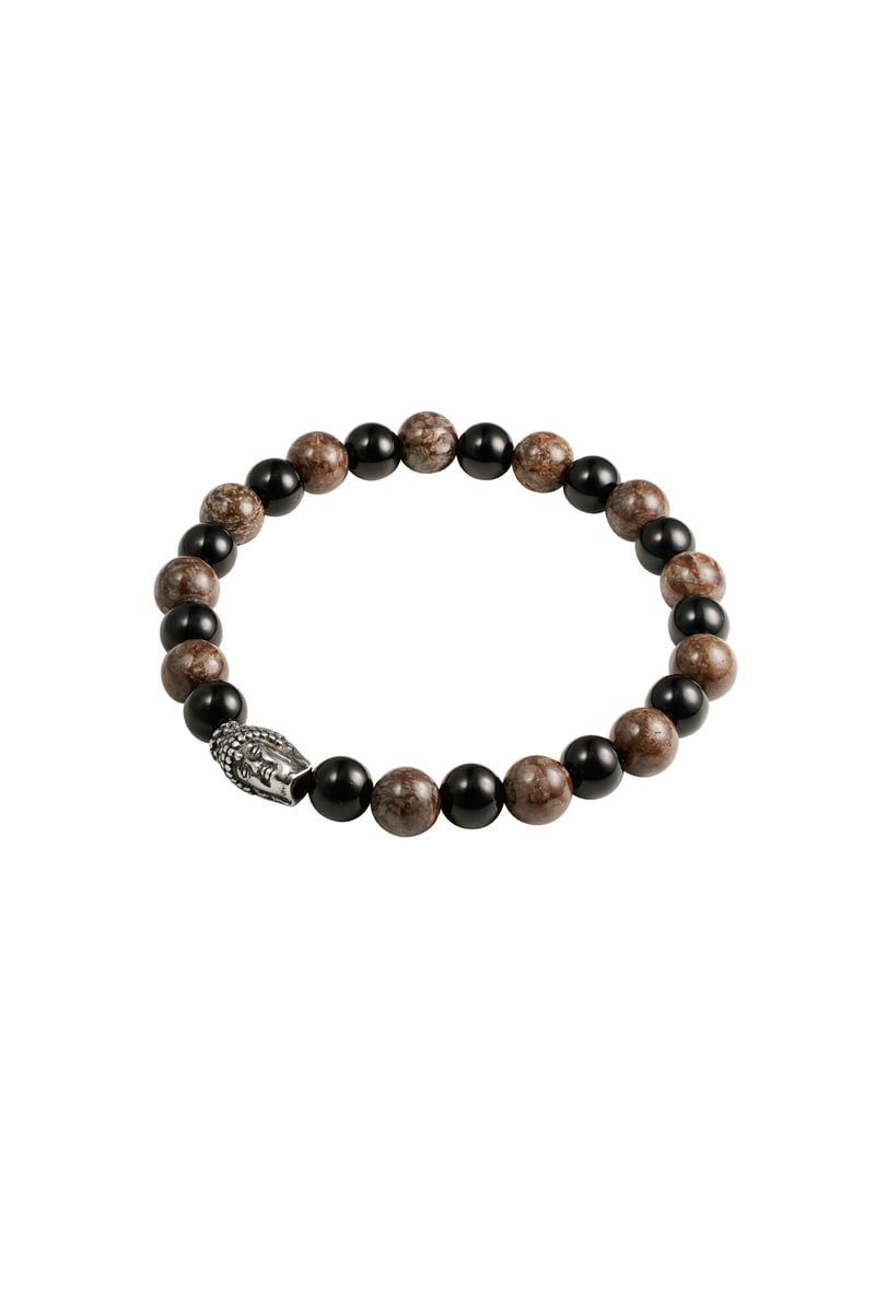 Heren armband kralen buddha details - grijs
