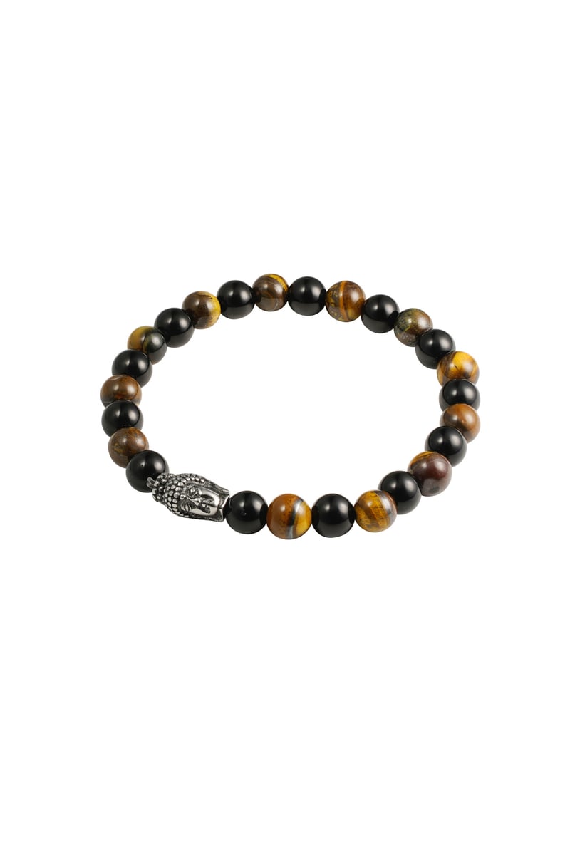 Heren armband kralen buddha details - grijs