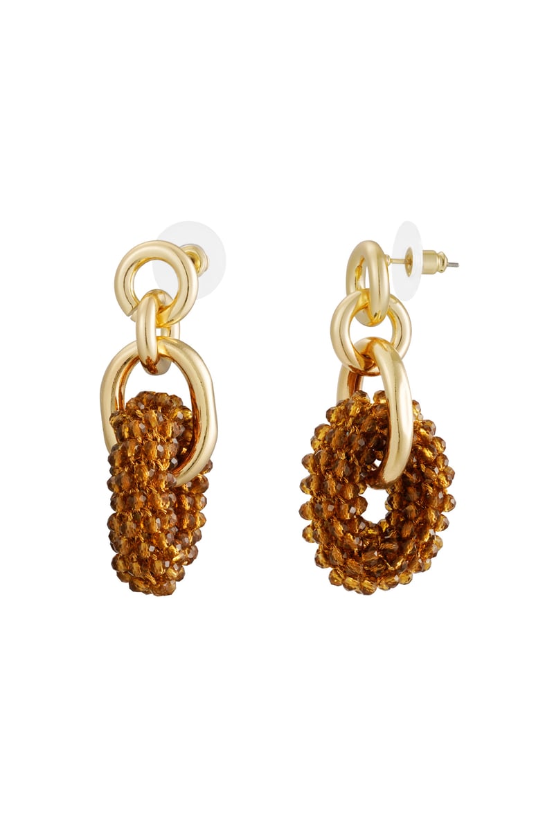 Dubbele oorbel met kralen - fuchsia