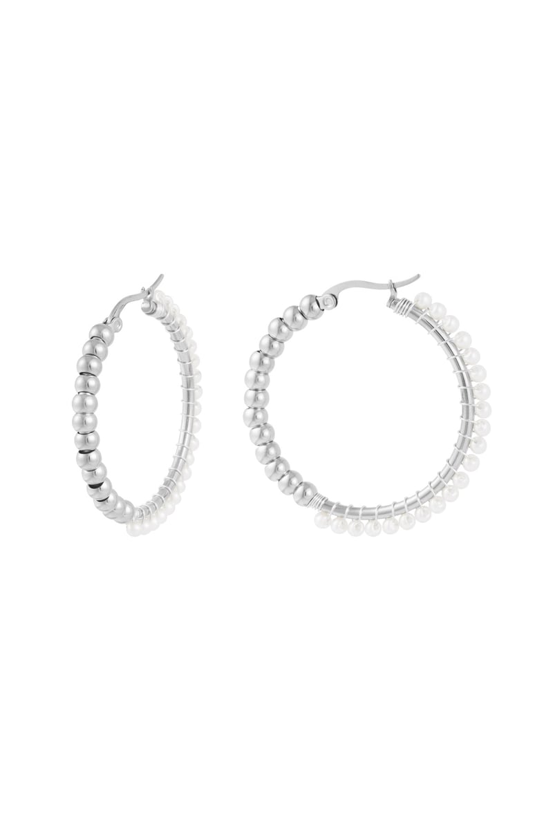 stainless steel large circle pearl bead earrings
