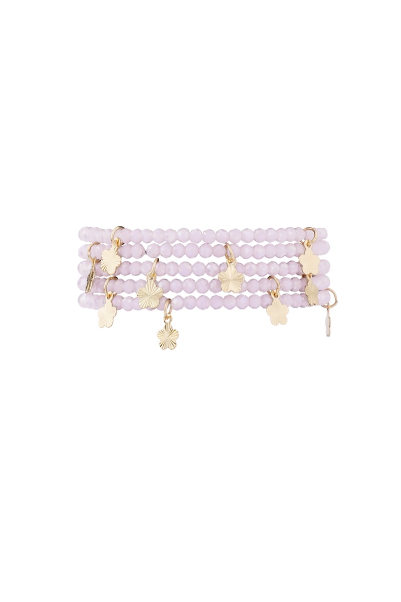 Dubbele armband met bloem bedels - pink/Goud kleur