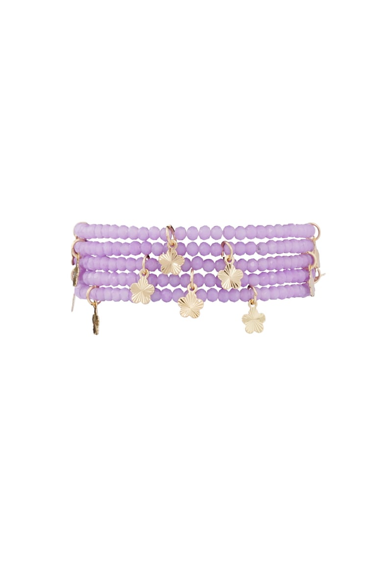 Dubbele armband met bloem bedels - pink/Goud kleur