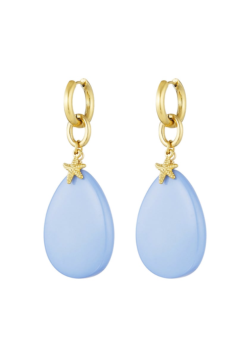 Oorbellen ovaal met zeester - licht blauw 