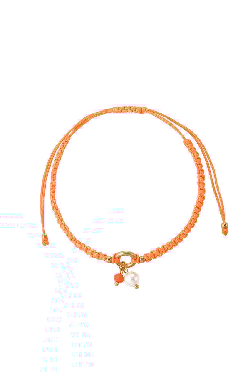 Gevlochten armband met parel - lichtroze